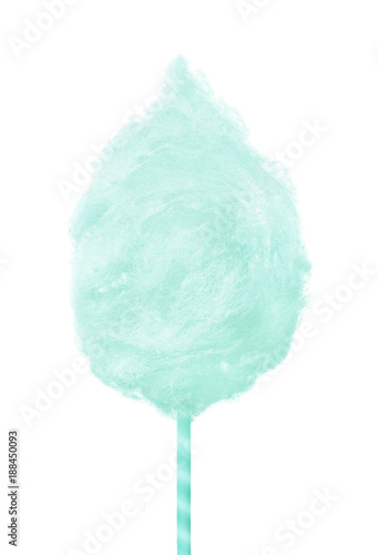 Sweet green cotton candy isolated on white background. photo