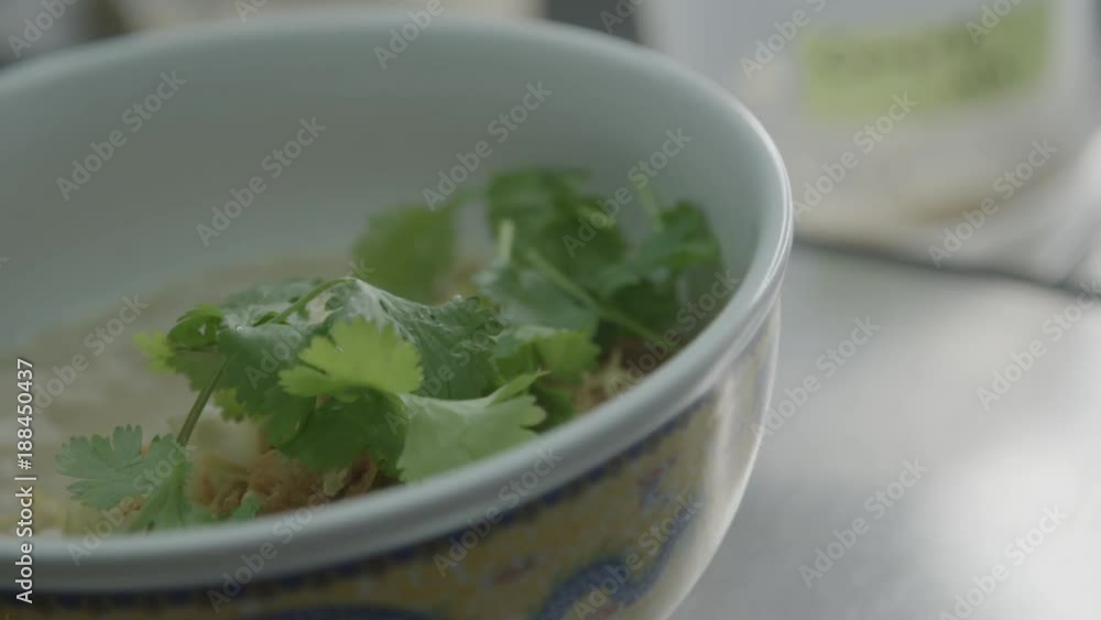 Rack focus, gourmet congee dish Rack focus, gourmet congee dish