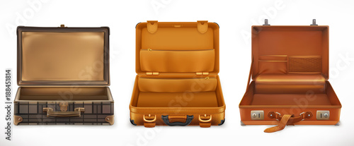Travel. Open Suitcase. 3d vector icon set