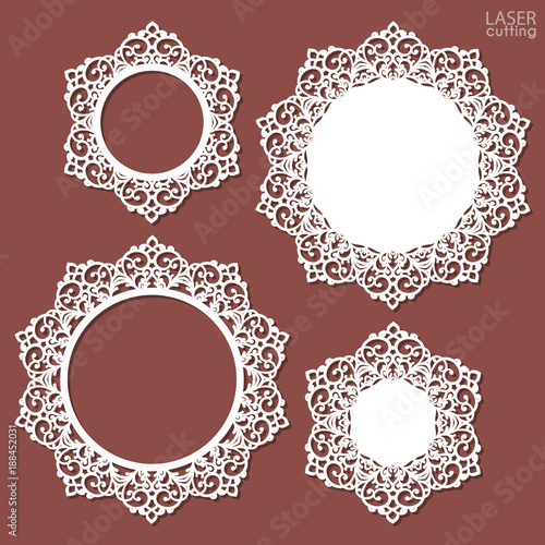 Laser cut vector frame collection with swirls lace border, vector ornament, vintage frame. May be used for laser cutting. Openwork photo frames with lace for paper cutting. Scrapbooking chipboard.