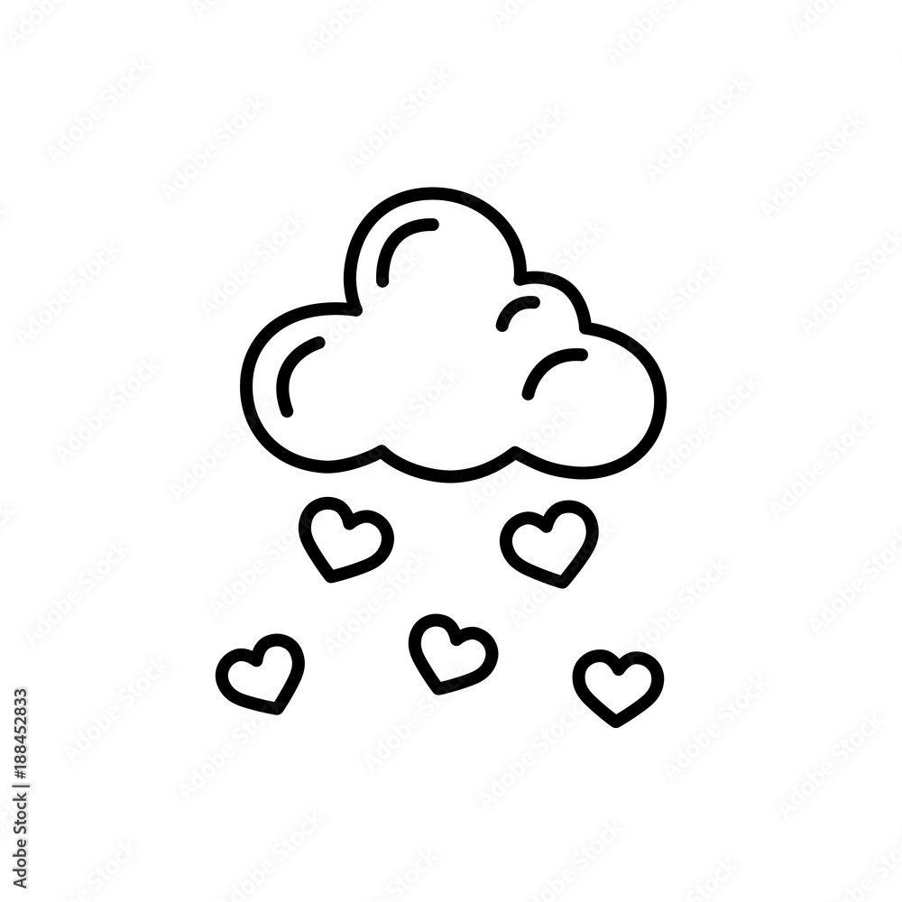 cloud and rain of hearts thin line black icon cloud and rain of hearts thin line black icon