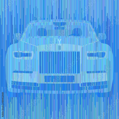 Colorful stripes in blue shades form the car. Modern unique geometric style. Original print. Color is the power photo