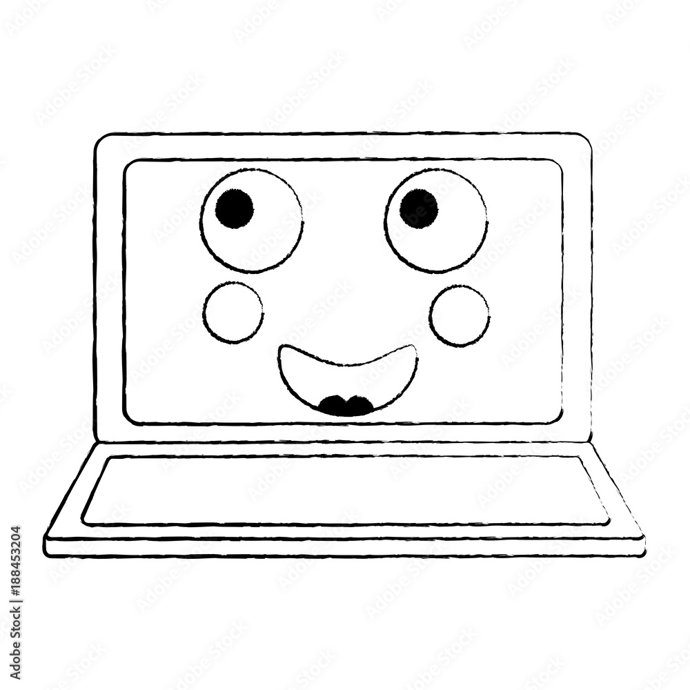 laptop computer kawaii character screen vector illustration sketch design laptop computer kawaii character screen vector illustration sketch design