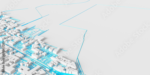 Bild auf Leinwand Techno mega city; urban and futuristic technology concepts, original 3d renderin
