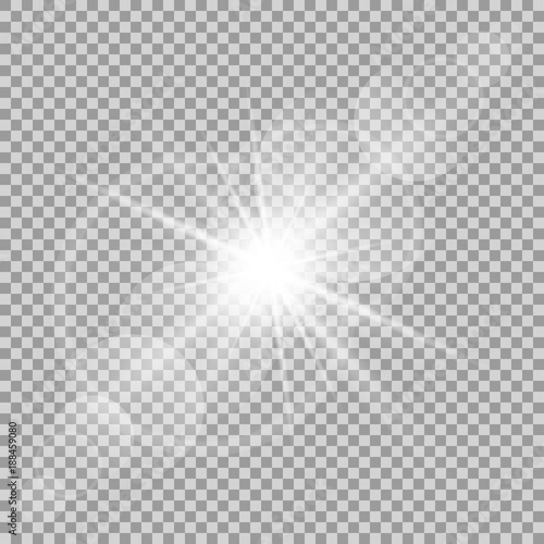 Vector transparent sun flash with rays and spotligh.
