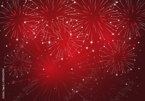 Feuerwerk Hintergrund, Silvesterparty Banner, Party, 
Vektor Illustration auf rotem Hintergrund
