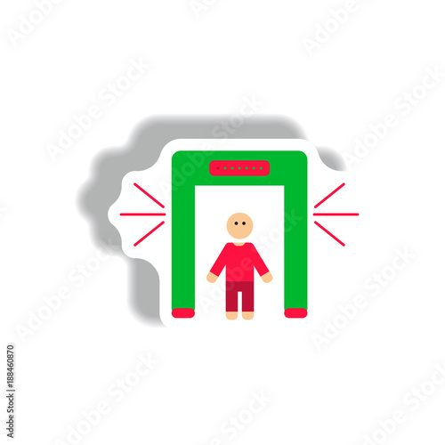 stylish icon in paper sticker style people scanner