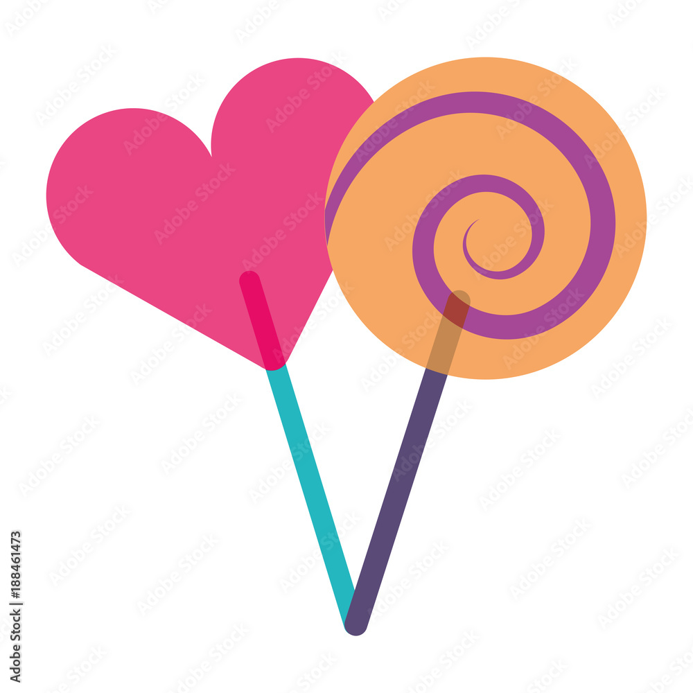 two round lollipop and heart shape vector illustration