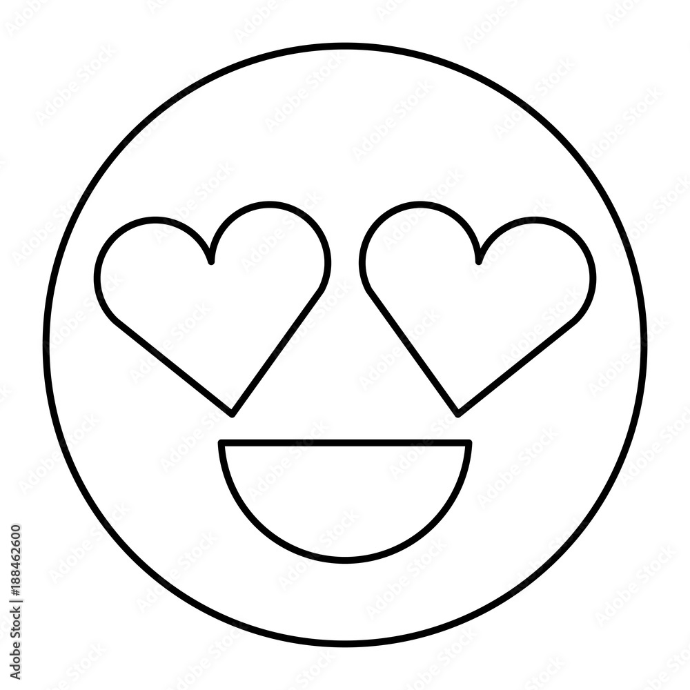 Cute Simple Outline Line Art Emoji Smiling With Hearts For Eyes On Isolated  White Background Stock Illustration - Download Image Now - iStock