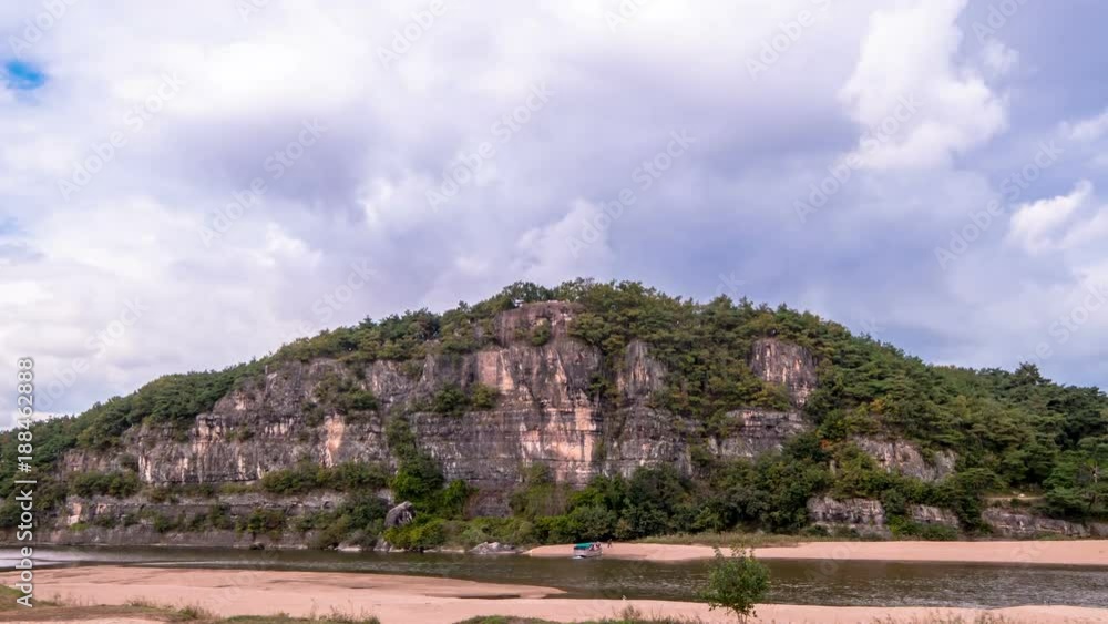 Buyongdae in Andong Hahoe folk village. (Hahoe village in South Korea is UNESCO world heritage site.) Time lapse. Zoom in Buyongdae in Andong Hahoe folk village. (Hahoe village in South Korea is UNESCO world heritage site.) Time lapse. Zoom in