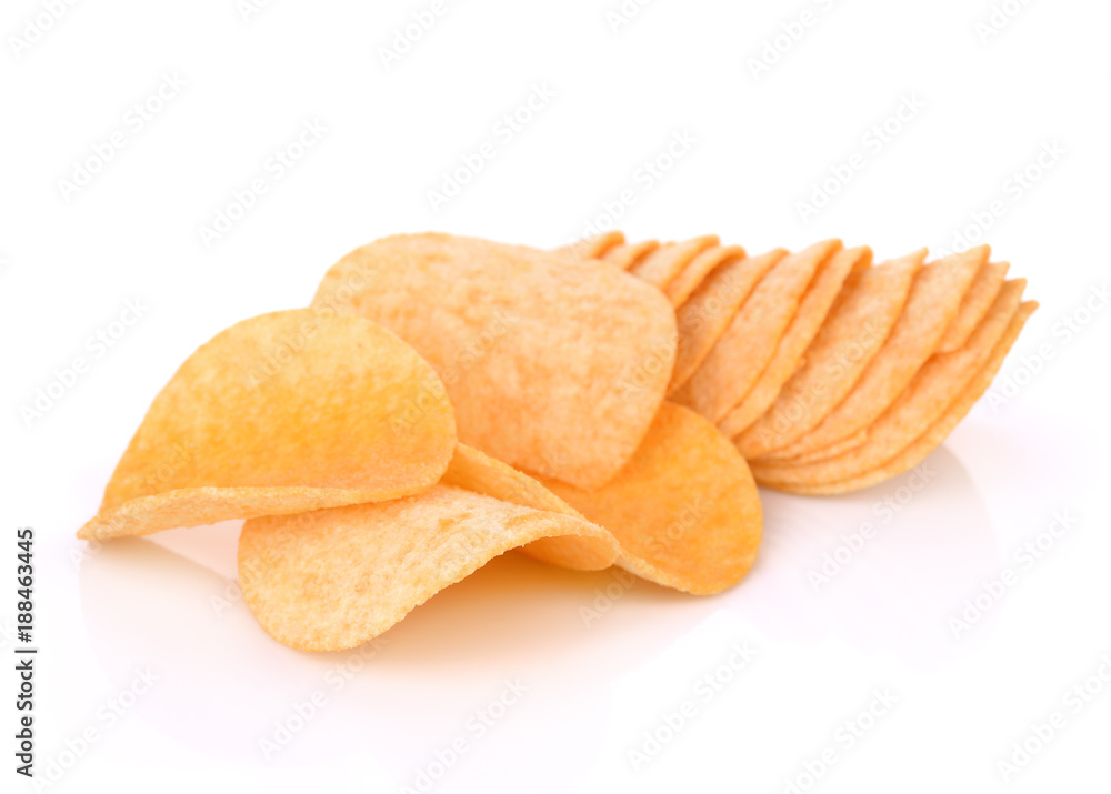Potato chips isolated on white background Potato chips isolated on white background