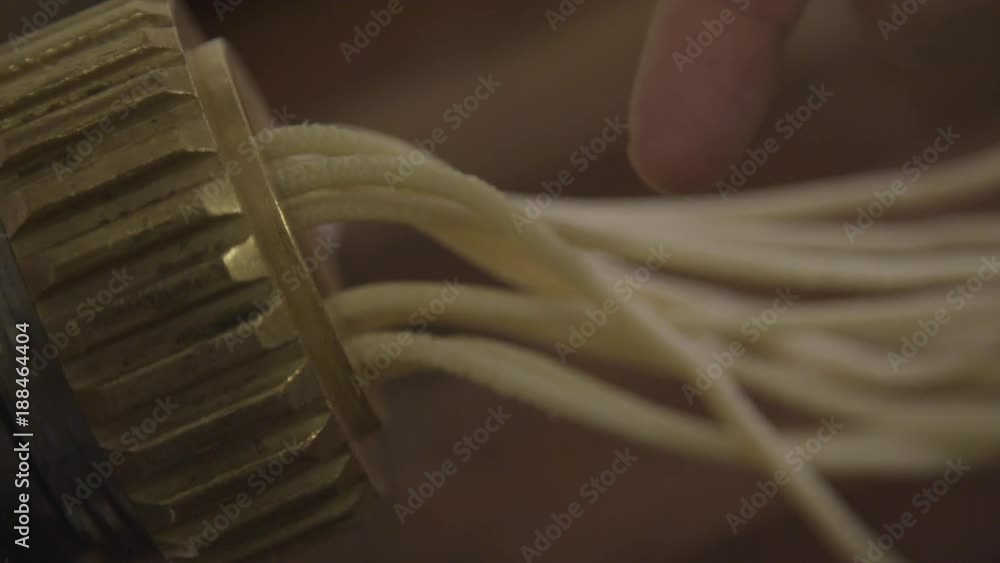 Homemade spaghetti in pasta maker, close up Homemade spaghetti in pasta maker, close up