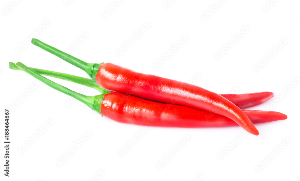 Closeup red chili pepper on white background, raw food ingredient concept Closeup red chili pepper on white background, raw food ingredient concept