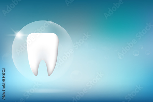 A Whitening tooth character illustration on blue background.