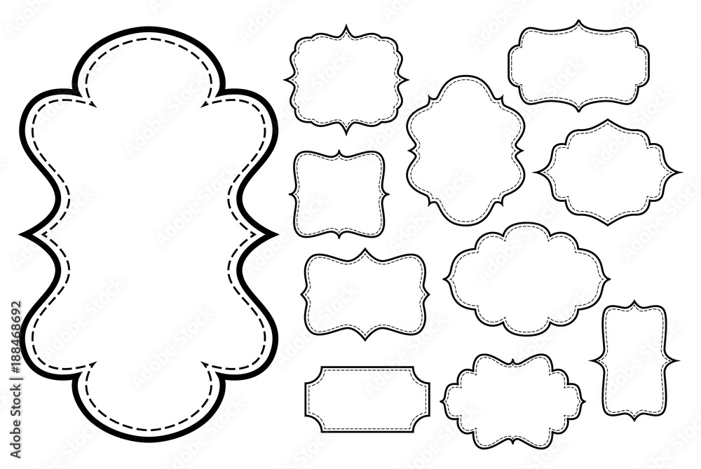 Obraz premium set of vintage style frames, white fill black stroke and dashed outline frame