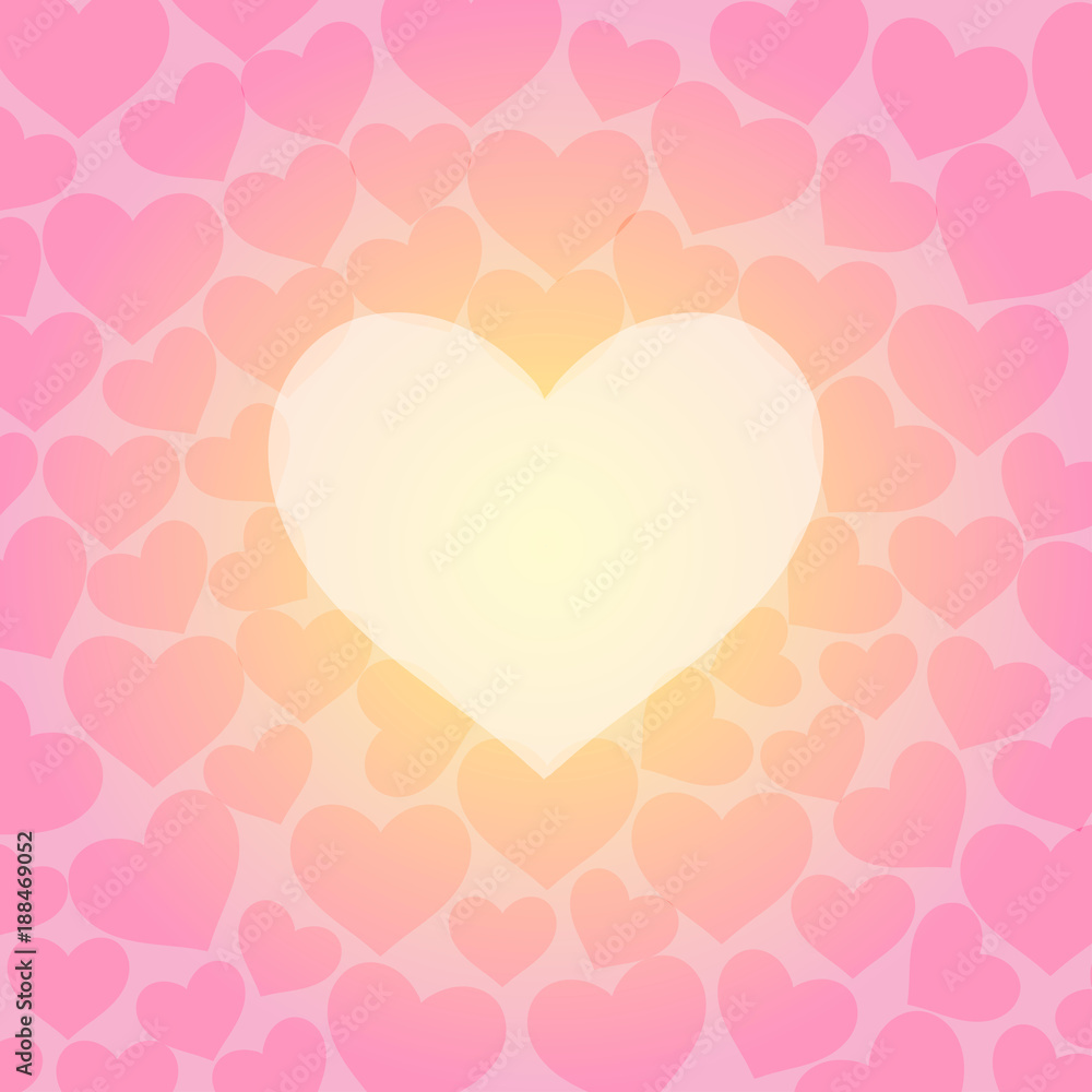Vector and illustration background and backdrop with pink and yellow pastel color background and hearts in various color, for invitation card, thank you card and Valentine's day concept