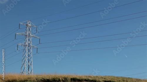 Electricity Pylon On Moor; Naden Lower Reservoir; Near, Wolstenholme, Lancashire photo