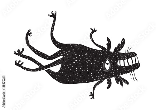 Black and white beast creature. Vector illustration.