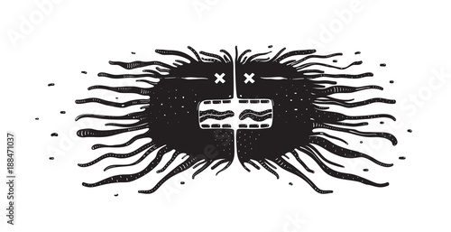 Black and white imaginary mad characters. Vector illustration.