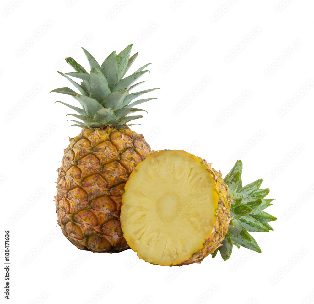Pineapple and a slice of pineapple isolated on white background Pineapple and a slice of pineapple isolated on white background