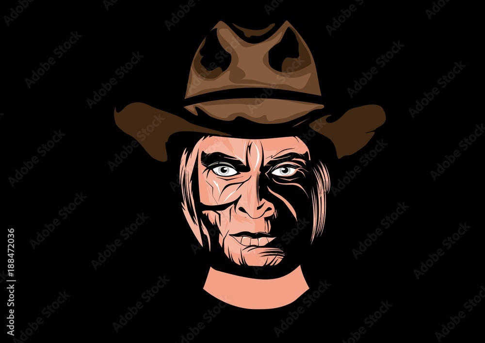 Portrait Face of the cowboy men, vector illustration