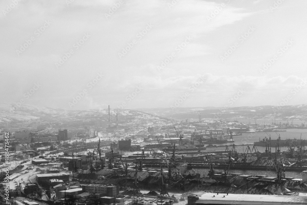 in the far north, an industrial gray city in the far north, an industrial gray city