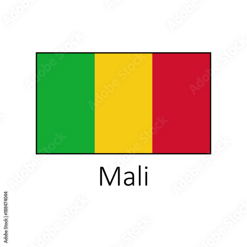 Flag of Mali with name icon. Official colors and proportion correctly. National Mali Flag vector. Mali Flag vector illustration. National Mali Flag vector