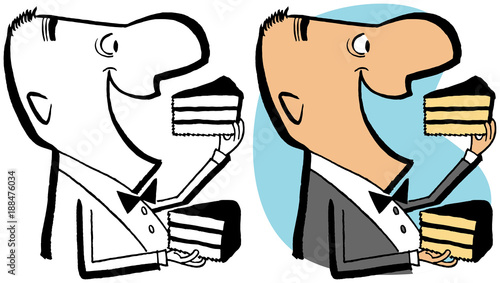 A man enjoying a delicious slice of cake.