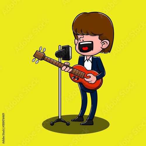 Singer sing a song with electric guitars cartoon vector photo