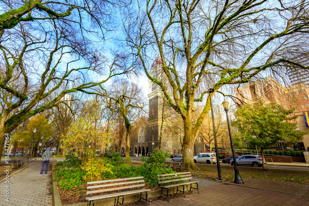View of South Park in downtown Portland