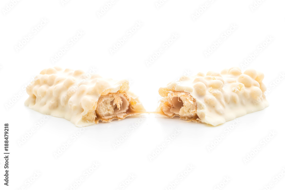 white chocolate with caramel and cereal crispy bar white chocolate with caramel and cereal crispy bar