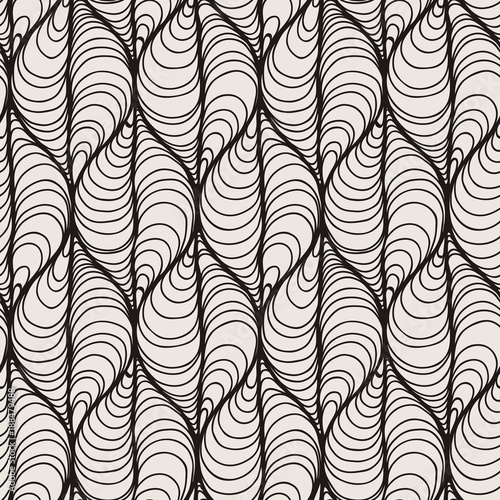 Decorative vector seamless wave pattern. Endless illustration with abstract doodle streams like leaves