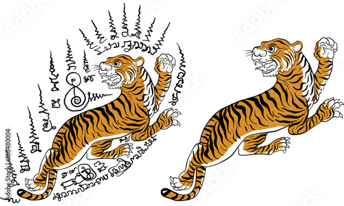 tiger Thai traditional tattoo vector