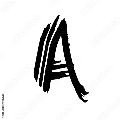 Letter A. Handwritten by dry brush. Rough strokes font. Vector illustration. Grunge style elegant alphabet.