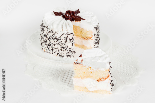 Cake on a white background with tenderloin photo