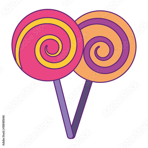 two lollipop round spiral sweet with stick vector illustration