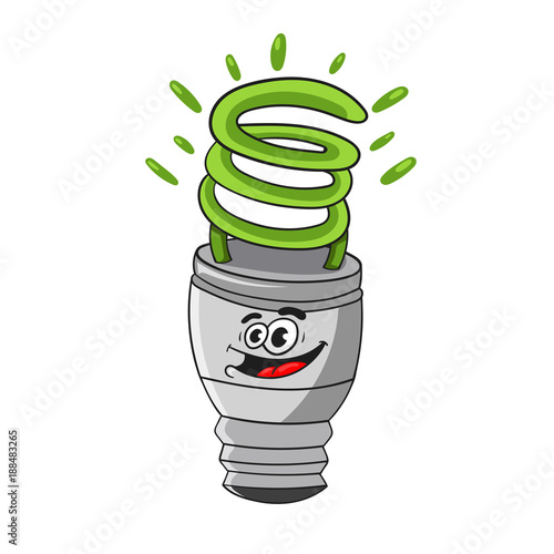 cartoon energy saving light bulb, vector illustration