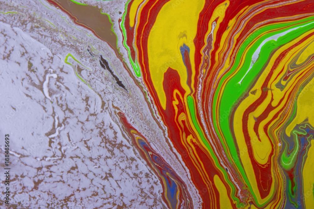 Colorful psychedelic background made of interweaving curved shapes. Marbling Acrylic Paint 