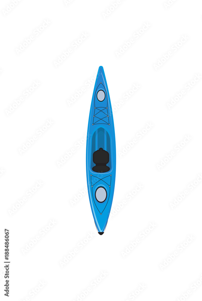 Plastic blue sport kayak isolated icon. Rafting, kayaking, paddling and canoeing outdoor activity. Extreme water recreation, relaxation on river or lake, adventure by boat vector illustration. Plastic blue sport kayak isolated icon. Rafting, kayaking, paddling and canoeing outdoor activity. Extreme water recreation, relaxation on river or lake, adventure by boat vector illustration.