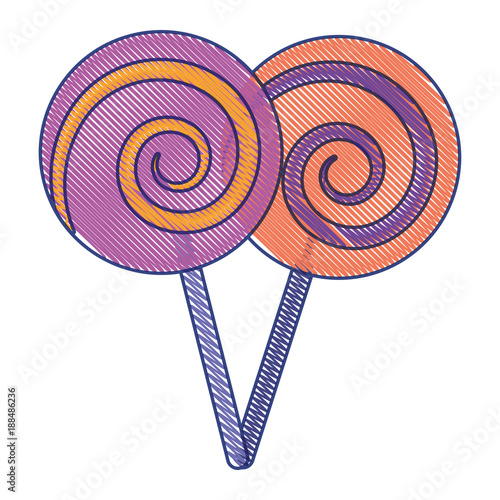 two lollipop round spiral sweet with stick vector illustration draw design