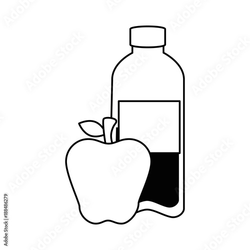 bottle water plastic with apple vector illustration design