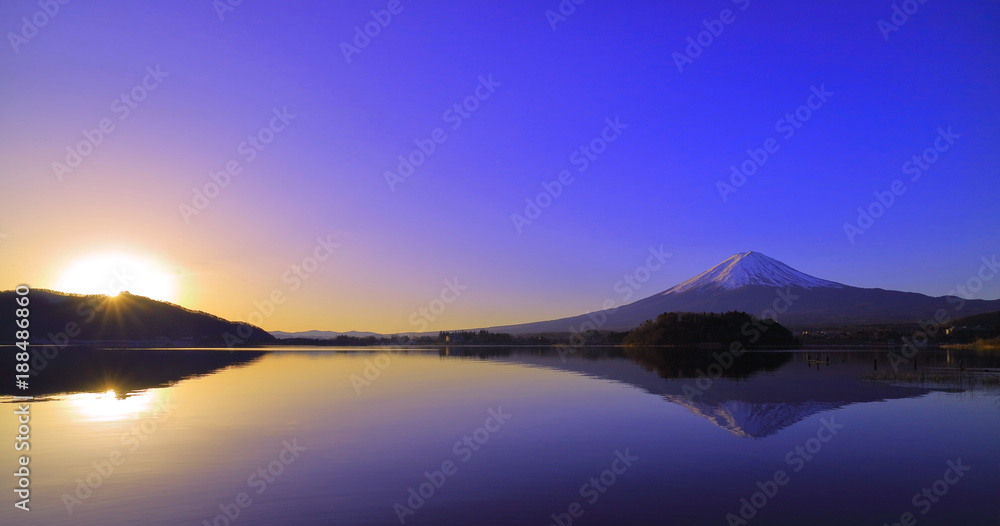 Sunrise and Mt. Fuji from Lake