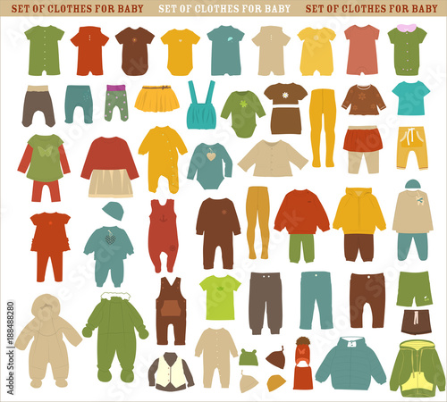 Collection of children's clothes in retro colors 