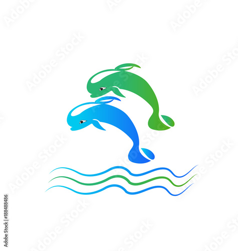 Synchronized jumping dolphins vector
