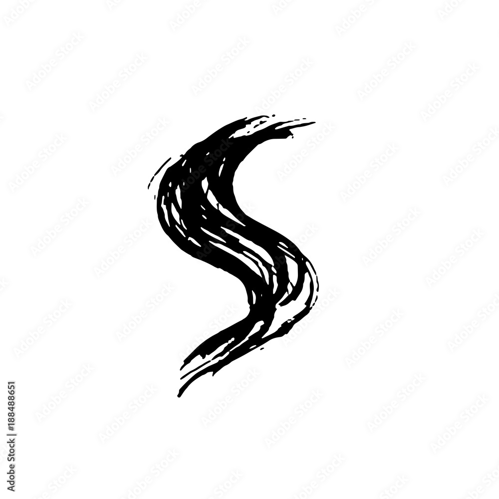 Letter S. Handwritten by dry brush. Rough strokes font. Vector illustration. Grunge style elegant alphabet. Letter S. Handwritten by dry brush. Rough strokes font. Vector illustration. Grunge style elegant alphabet.