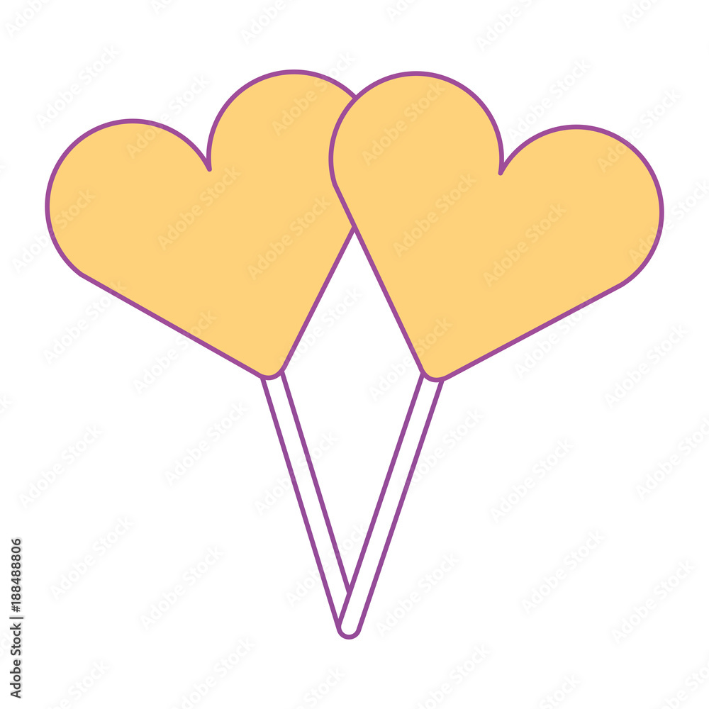 two hearts shape lollipop with stick sweet vector illustration yellow design