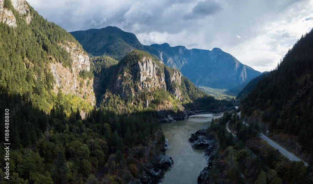 Aerial Drone Landscape View of a beautiful Canadian Landscape. Taken North of Hope, BC, Canada.