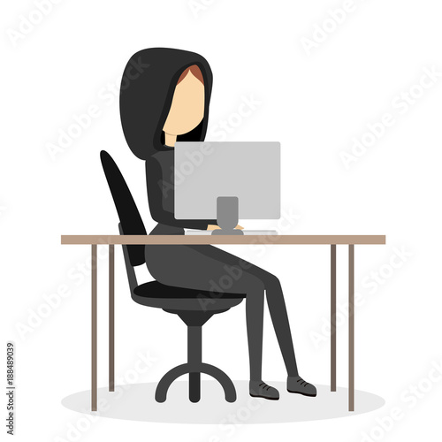 Isolated woman hacker.
