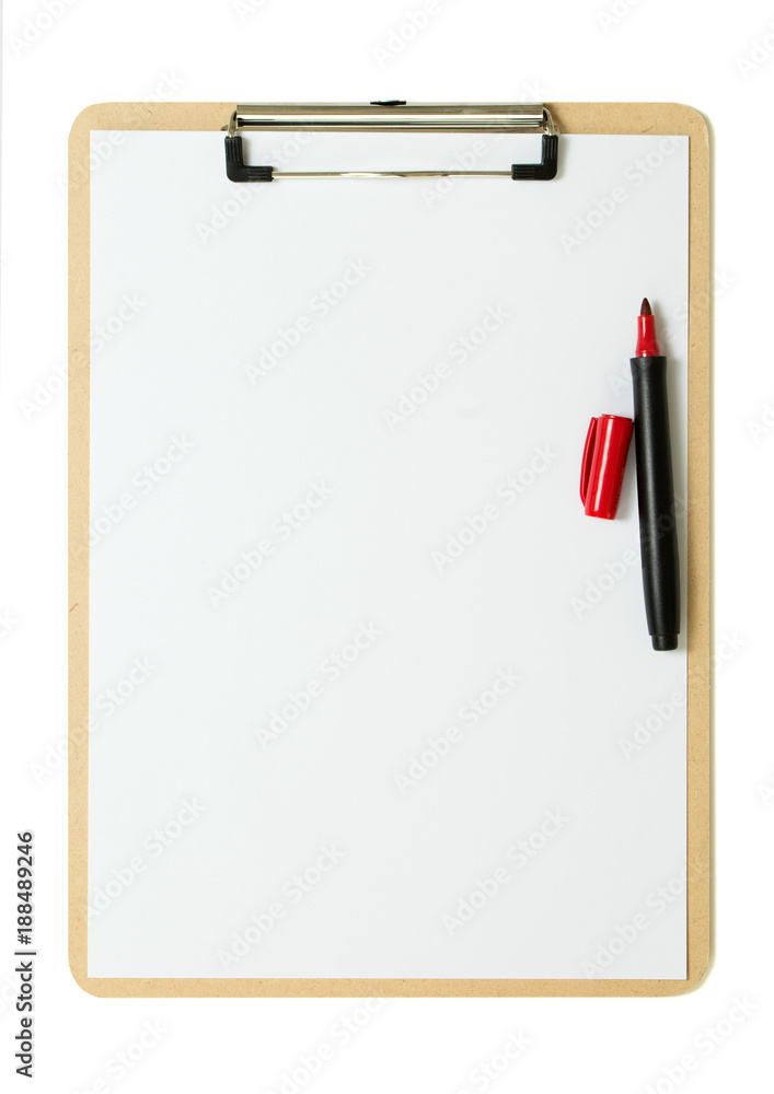 Cliqboard with a red pen Cliqboard with a red pen