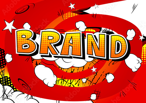 Brand - Comic book style word on abstract background.